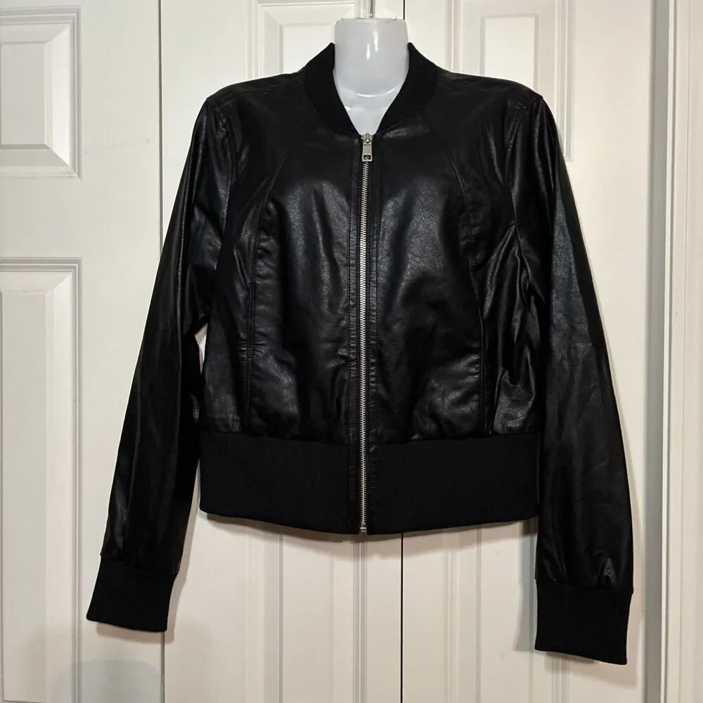 Banana Republic Vegan Leather Cropped Bomber Moto Jacket S $295 Retail